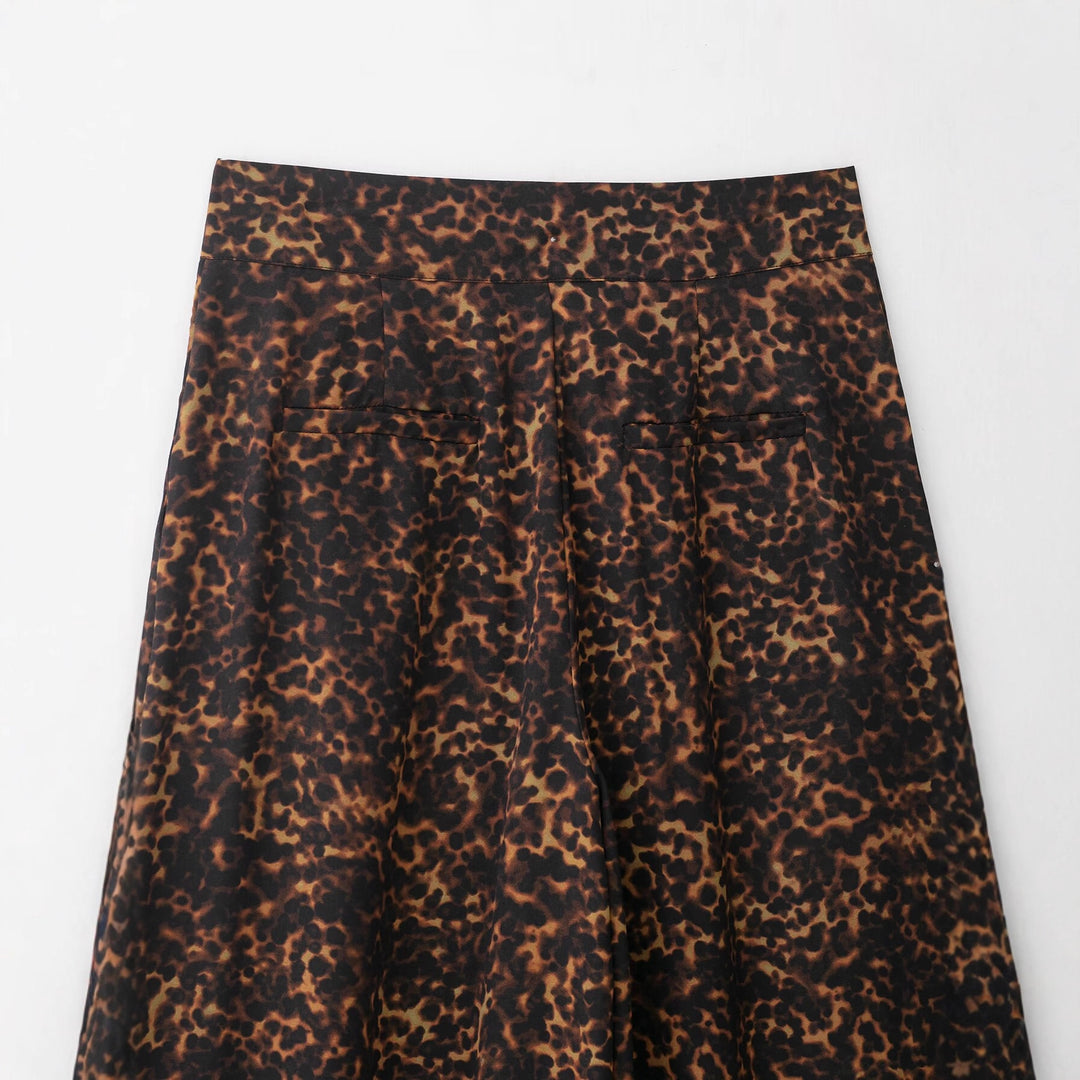 Damen Weit geschnittene Leoprint-Hose mit elastischem Bund und hohen Taschen Drune