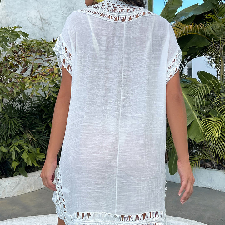 Damen Strandkleid mit kreativem Häkelmuster Drune