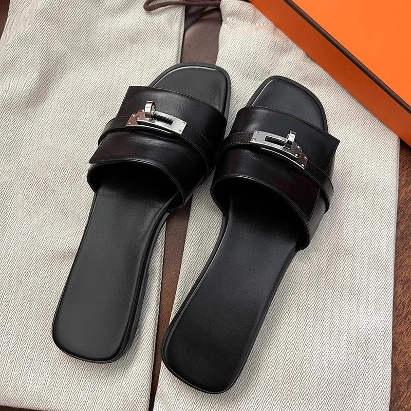 Damen Stylische Flache Sandalen mit modischem Schnallenakzent Drune
