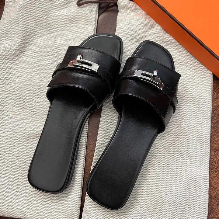 Damen Stylische Flache Sandalen mit modischem Schnallenakzent Drune
