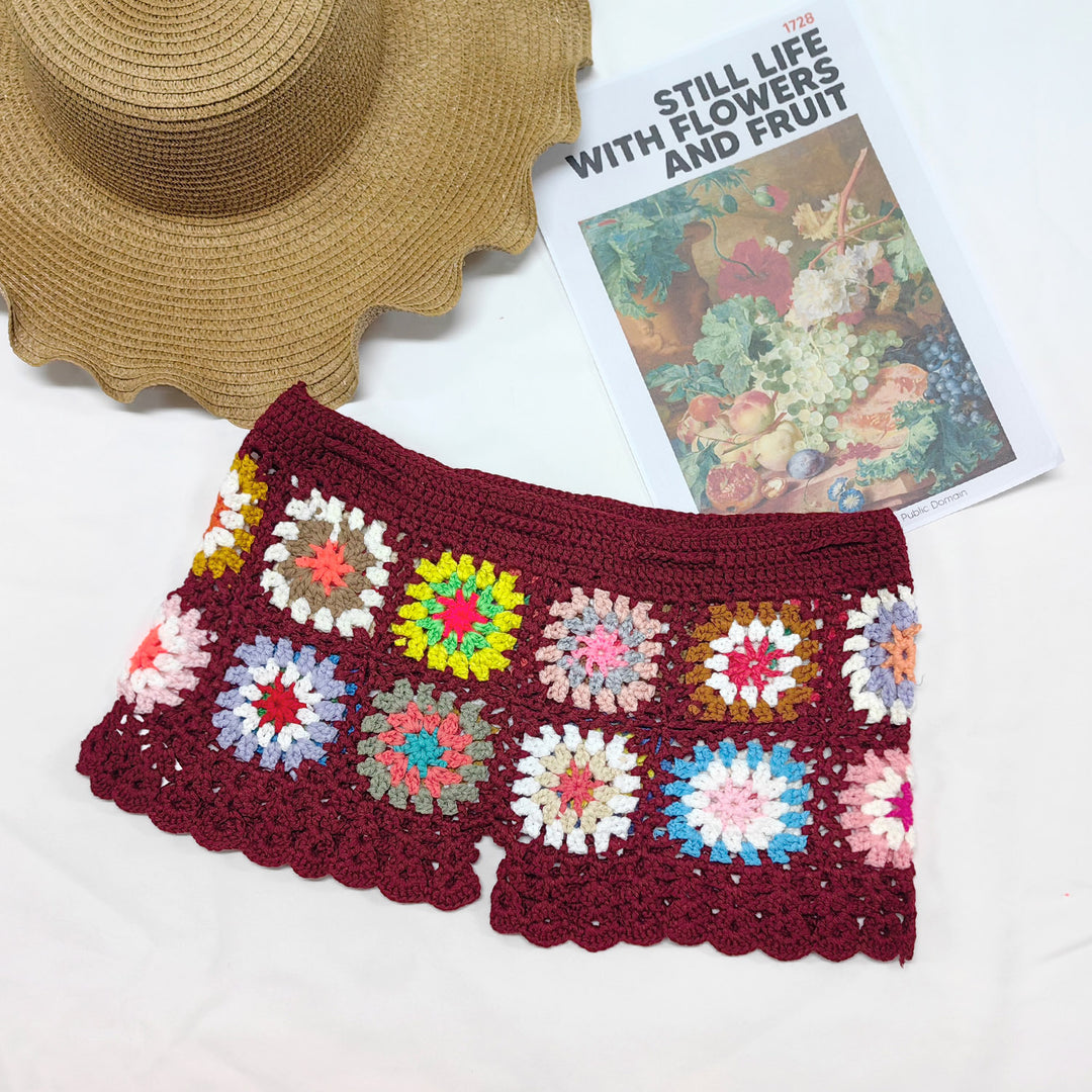 Damen Häkelshorts mit buntem Granny-Quadrat-Muster Drune