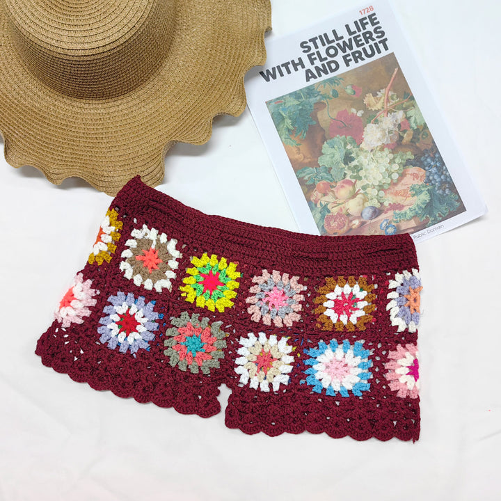 Damen Häkelshorts mit buntem Granny-Quadrat-Muster Drune