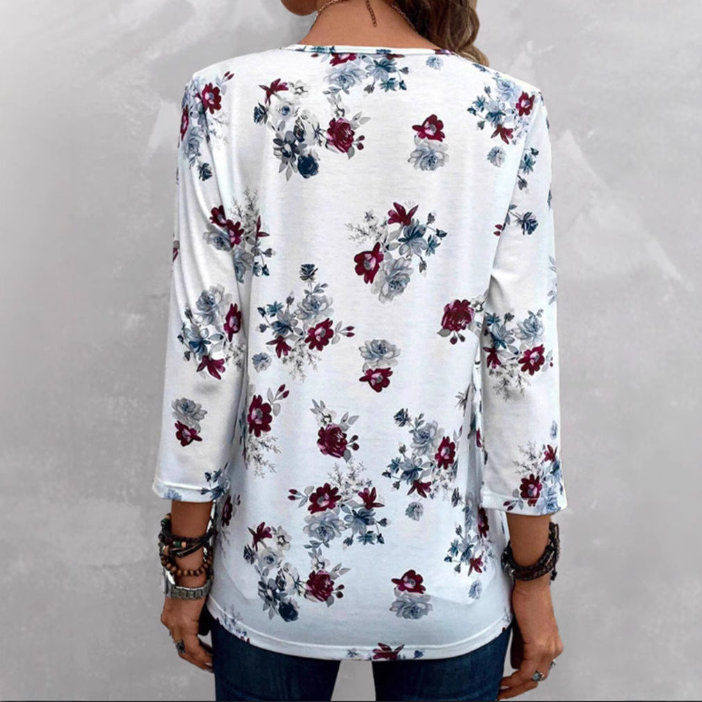 Damen Bluse mit floralem Print und Knopfdetails Drune