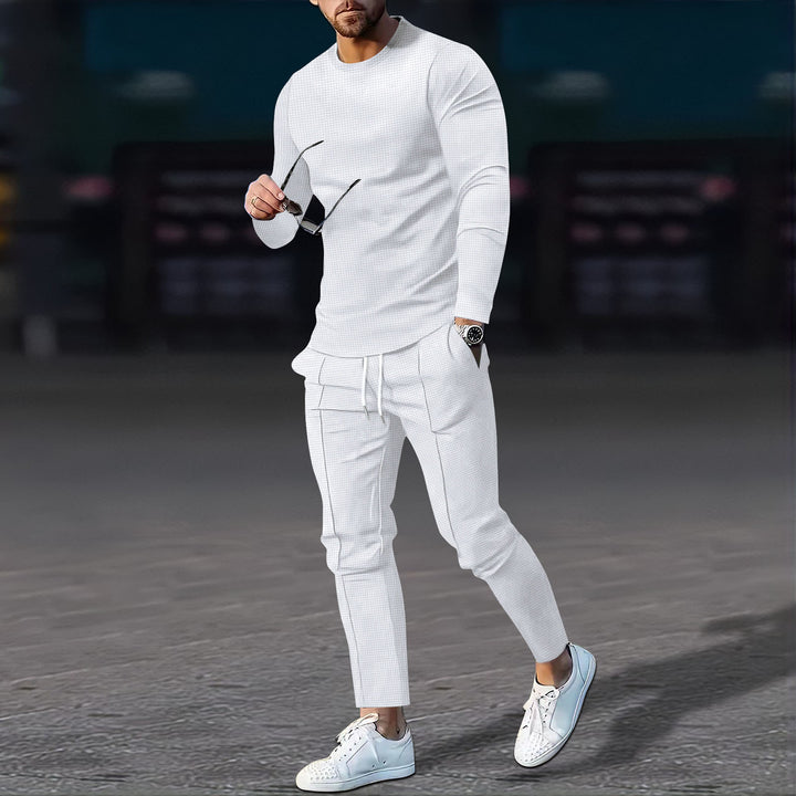 Herren nan modernes Lounge-Set aus feinem Stretchjersey mit Rundhals-Longsleeve und tapered Cargo-Jogger Drune