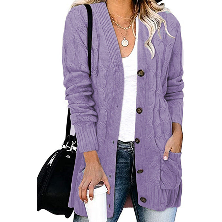 Damen Grobstrickjacke mit großen Knöpfen und tiefen Taschen Drune