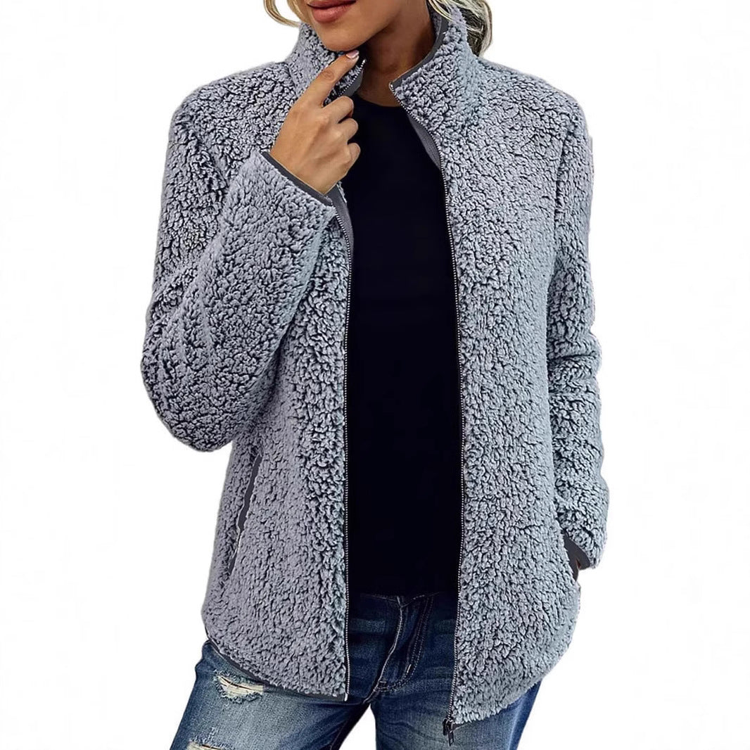 Damen kuschelige Fleecejacke mit hohem Kragen und praktischen Taschen Drune