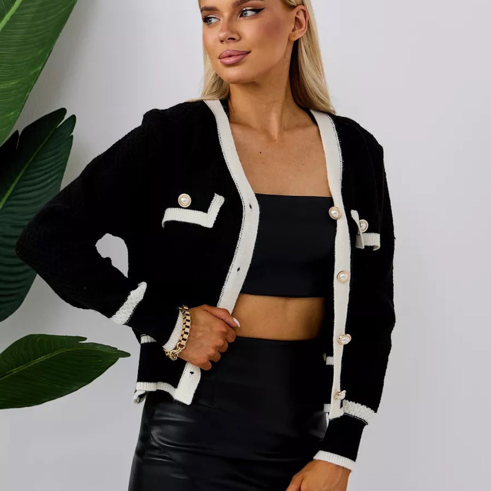 Damen Strickjacke mit Knopfdetails und kontrastierenden Abschlüssen Drune
