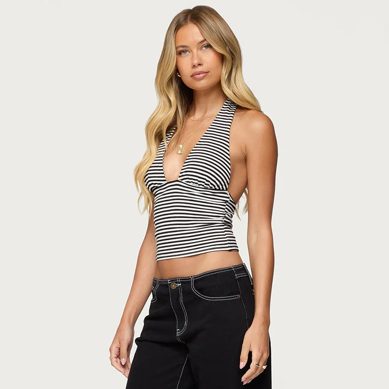 Damen Wickel-Bikinioberteil mit raffiniertem Halter-Design und gestreiftem Muster Drune