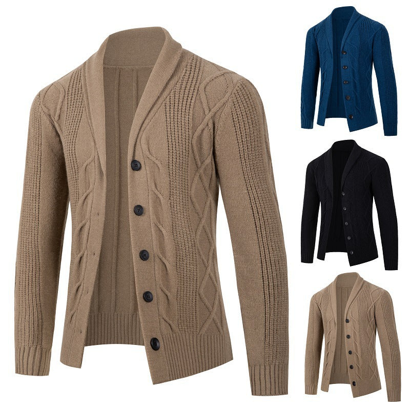 Herren modische Strickjacke mit Kabelmuster und Knopfleiste Drune