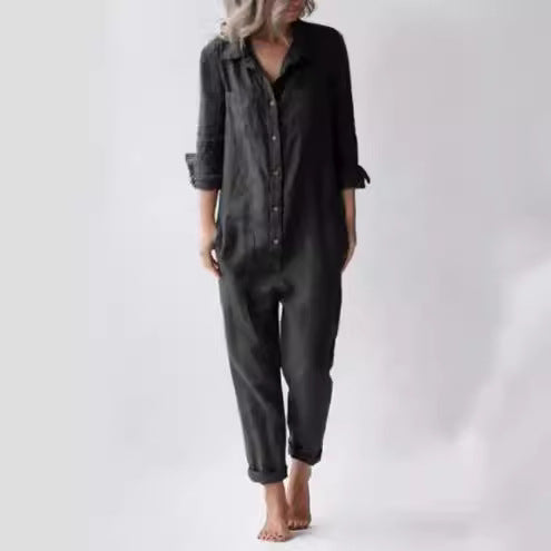 Drune | Damen Utility Jumpsuit mit Langen Ärmeln und Taschen