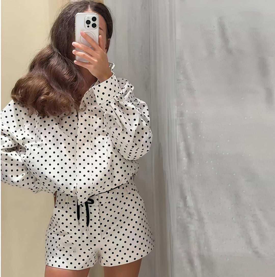 Damen Modische Blousonjacke mit gepunktetem Design und lässigem Schnitt Drune