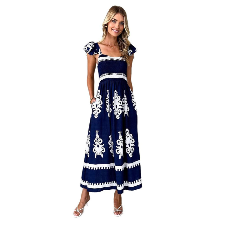 Damen Maxikleid mit floralen Stickereien und Rüschendetails Drune