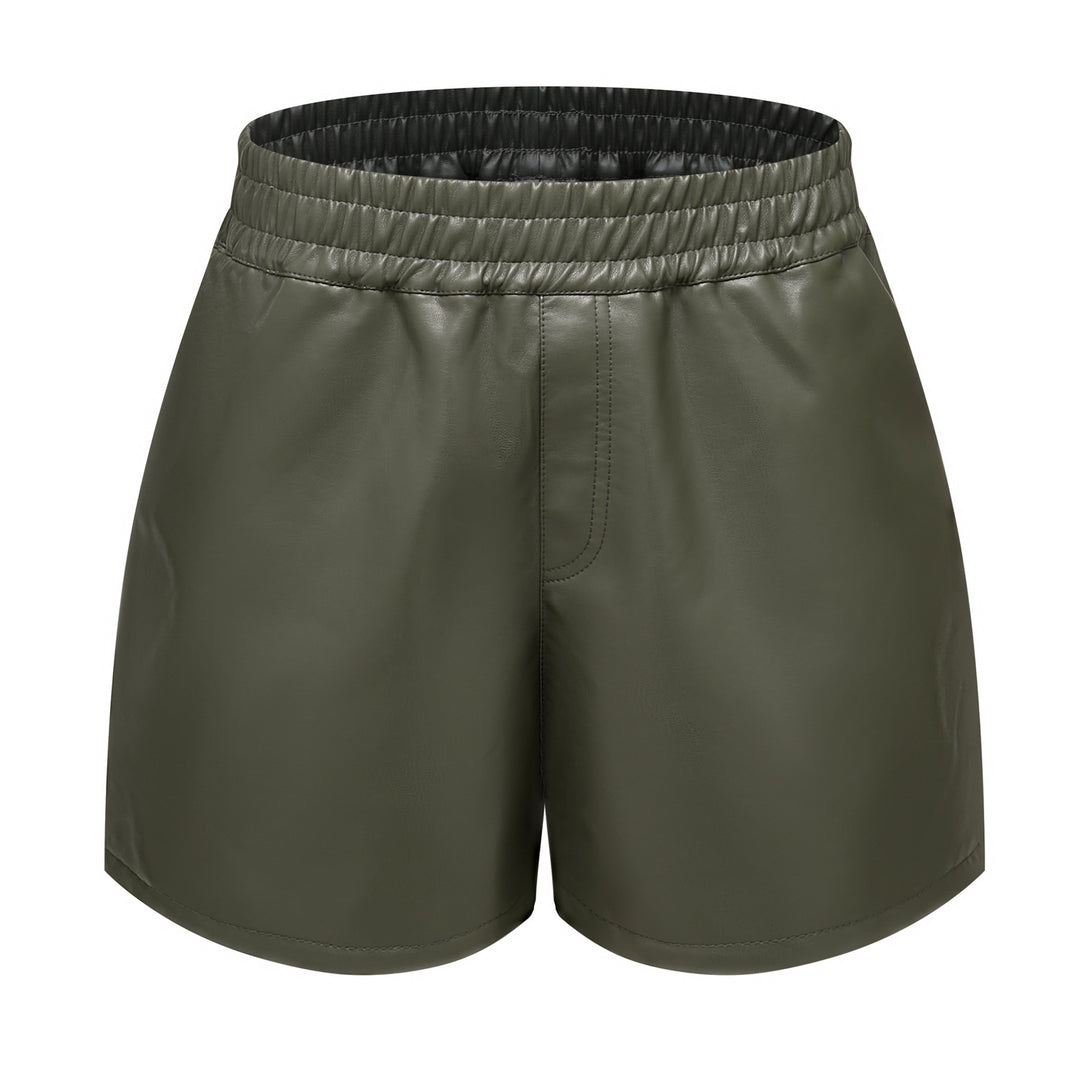 Damen modische High-Waist Shorts aus Kunstleder Drune
