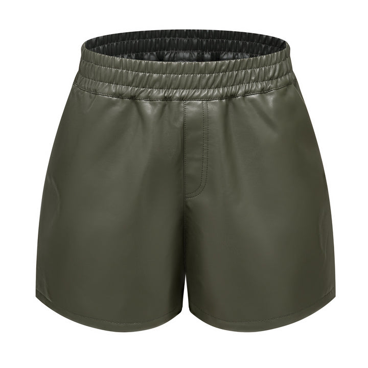 Damen modische High-Waist Shorts aus Kunstleder Drune