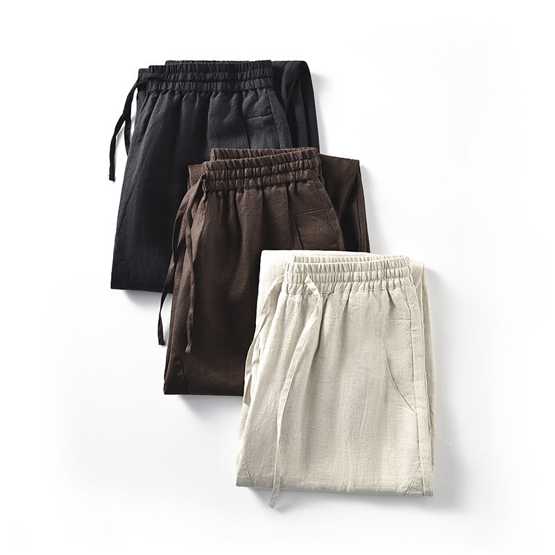 Damen Locker geschnittene Leinenhose mit elastischem Bund Drune