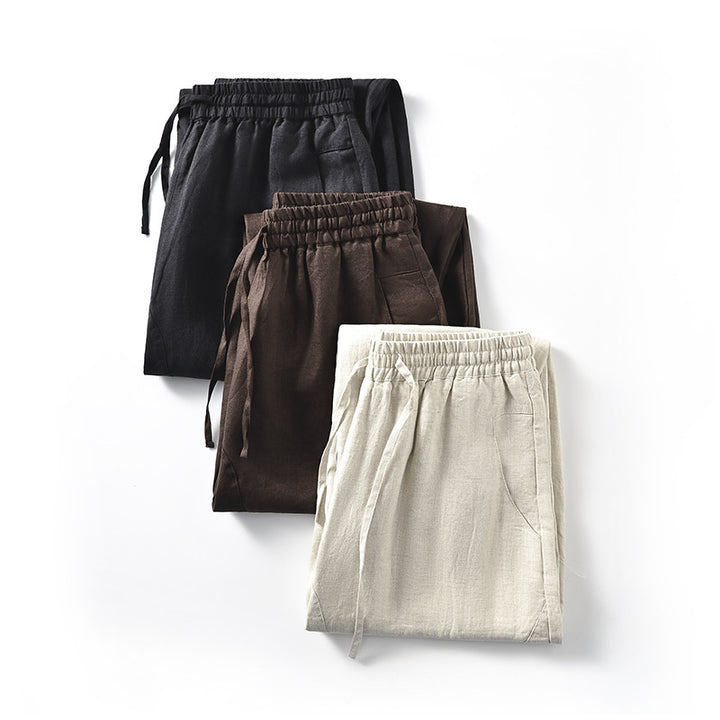 Damen Locker geschnittene Leinenhose mit elastischem Bund Drune
