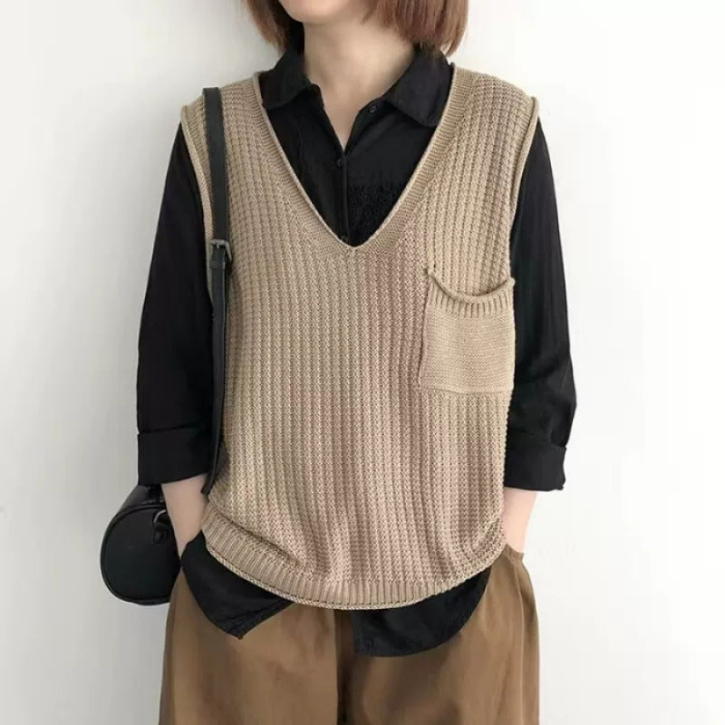 Damen Strickweste mit V-Ausschnitt und praktischer Brusttasche Drune