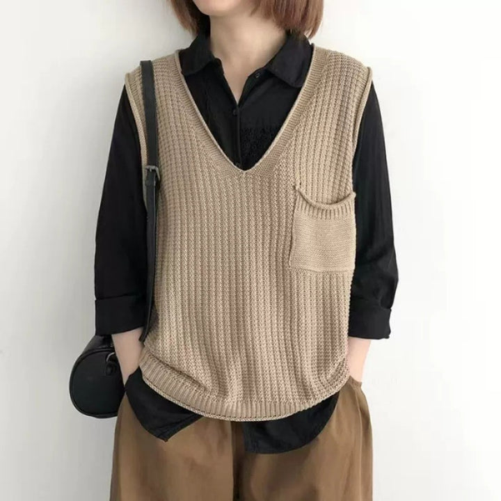 Damen Strickweste mit V-Ausschnitt und praktischer Brusttasche Drune