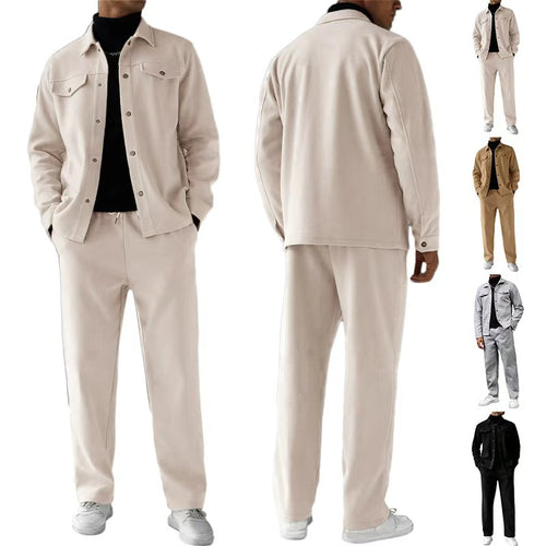Herren nan zweiteiliges Overshirt- und Relaxhose-Set aus weichem Baumwollfrottee mit Druckknopfleiste und Tunnelzug Drune