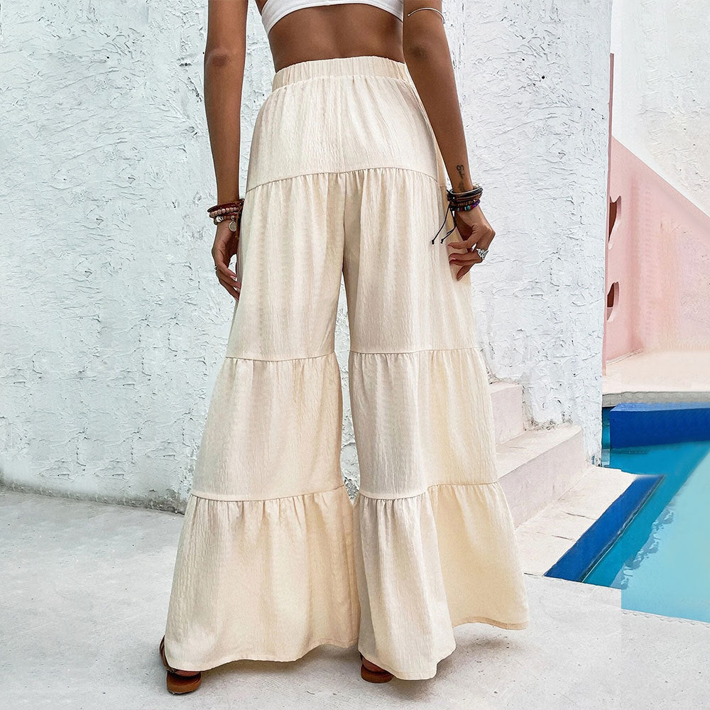 Damen weite Palazzo-Hose mit gestuftem Design und elastischem Bund Drune