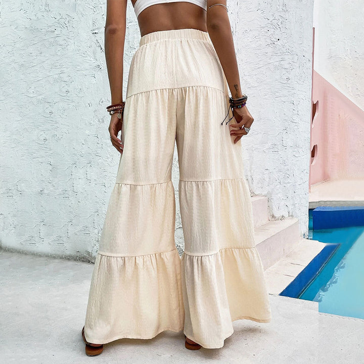 Damen weite Palazzo-Hose mit gestuftem Design und elastischem Bund Drune