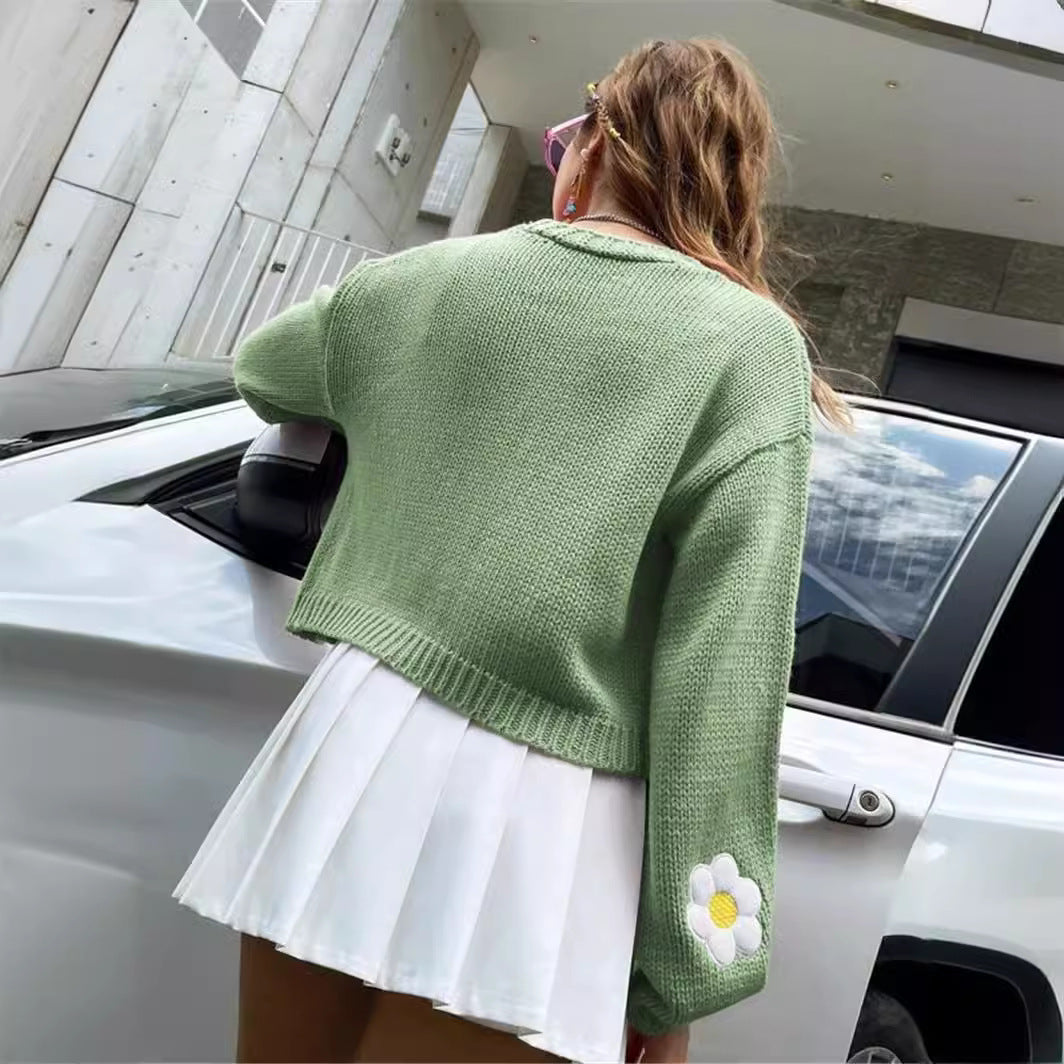 Damen Strickjacke mit floralen Applikationen und lässigem Schnitt Drune