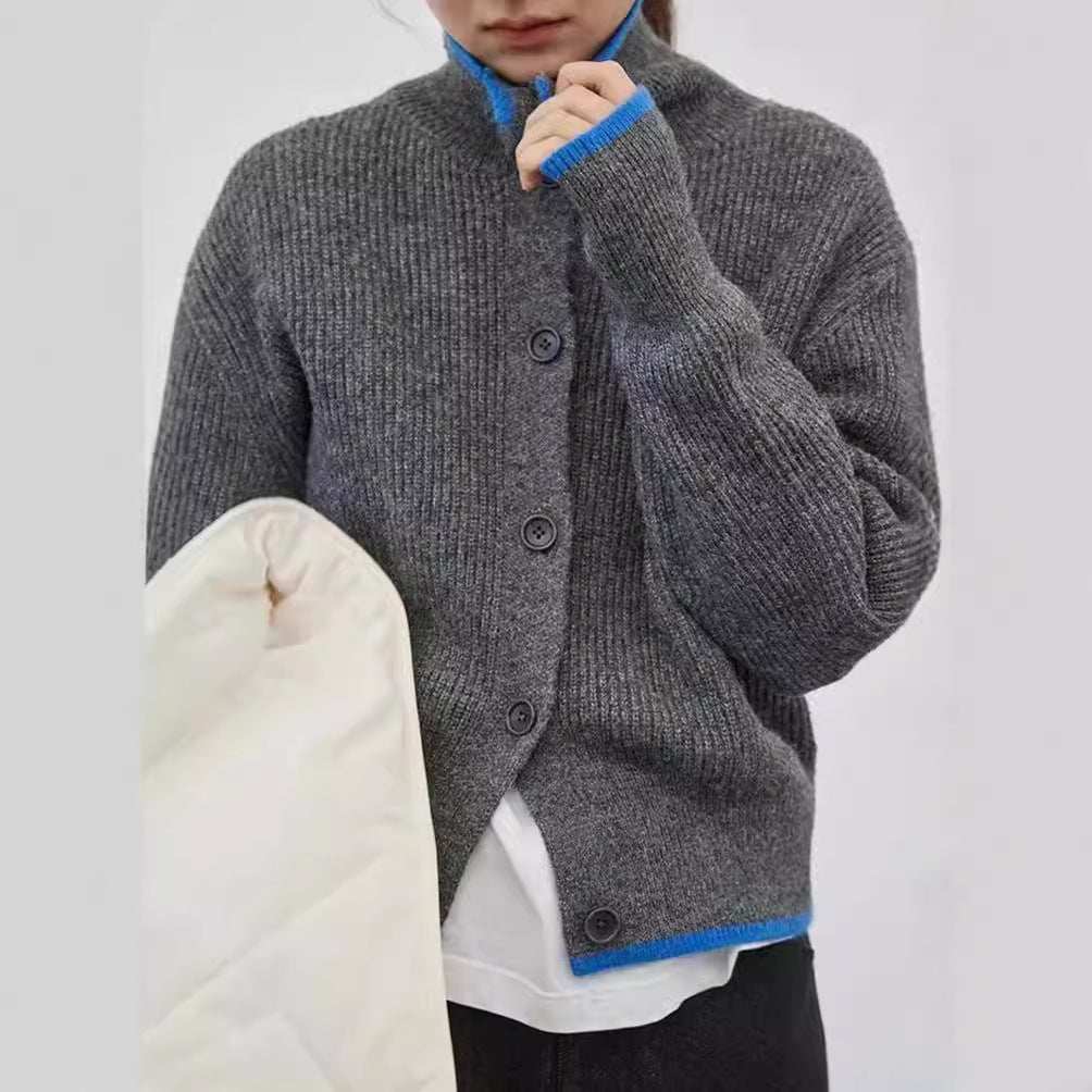 Damen Strickjacke mit modischem Stehkragen und dekorativen Knopfdetails Drune