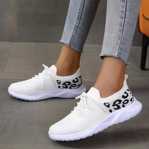 Damen nan atmungsaktiver Strick-Sneaker mit elastischem Einstieg, gepolstertem Komfortfußbett und Animalprint-Fersenbesatz Drune