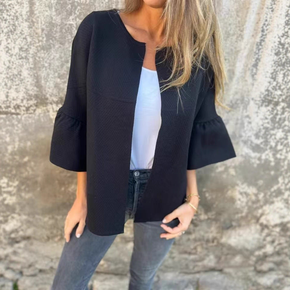 Damen Modische Jacke mit weitem Ärmel und leicht strukturiertem Stoff Drune
