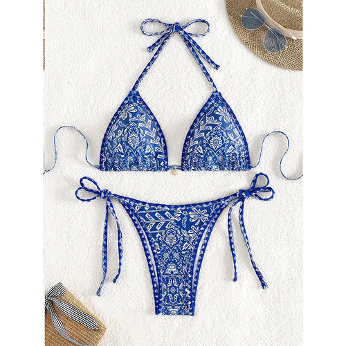 Damen Triangel-Bikini mit verstellbaren Bändern und floralem Design Drune