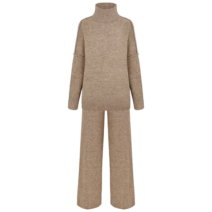 Damen Elegantes Strickensemble mit hohem Kragen und weitem Schnitt Drune