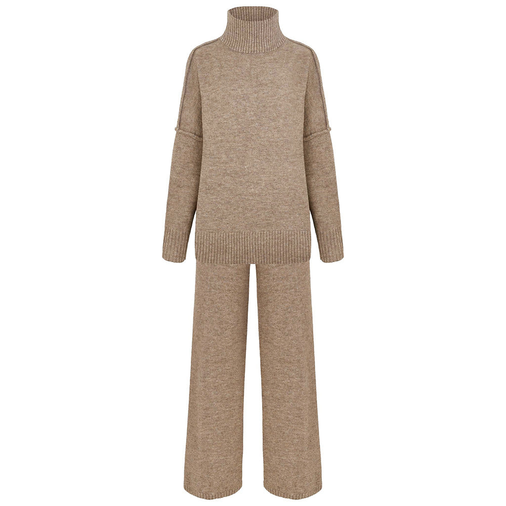 Damen Lässiger Strickanzug mit hohem Kragen und weitem Bein Drune
