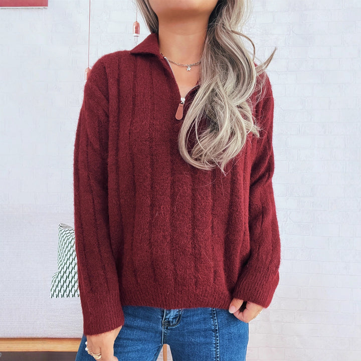 Damen lässiger Pullover mit Stehkragen und kurzen Ärmeln Drune