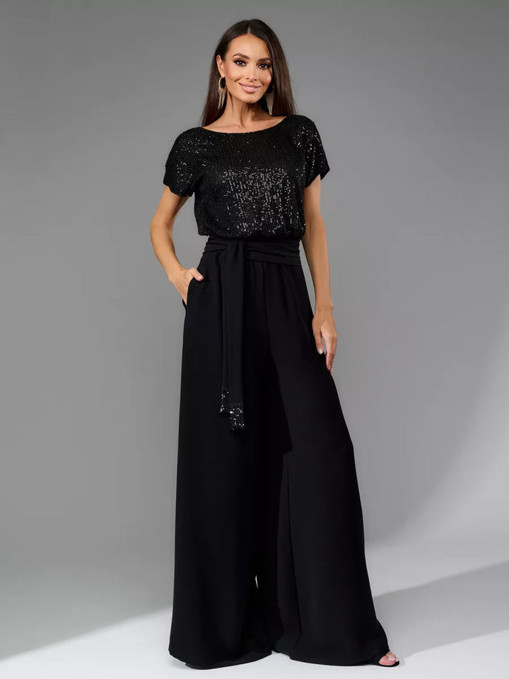 Damen Glamouröser Style-Outfit mit glitzerndem Oberteil und weitem Schnitt Drune