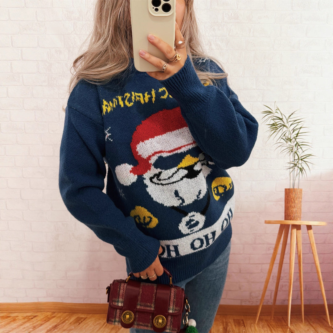 Damen festlicher Strickpullover mit Weihnachtsmotiv Drune