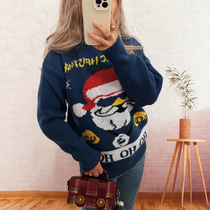 Damen festlicher Strickpullover mit Weihnachtsmotiv Drune