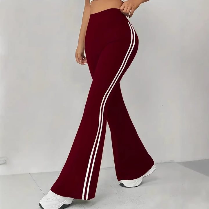 Damen Sportliche Flared Leggings mit Streifen Drune