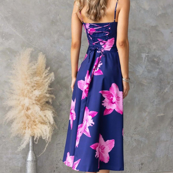 Damen Maxikleid mit floralem Muster und raffiniertem Rüschendetail Drune