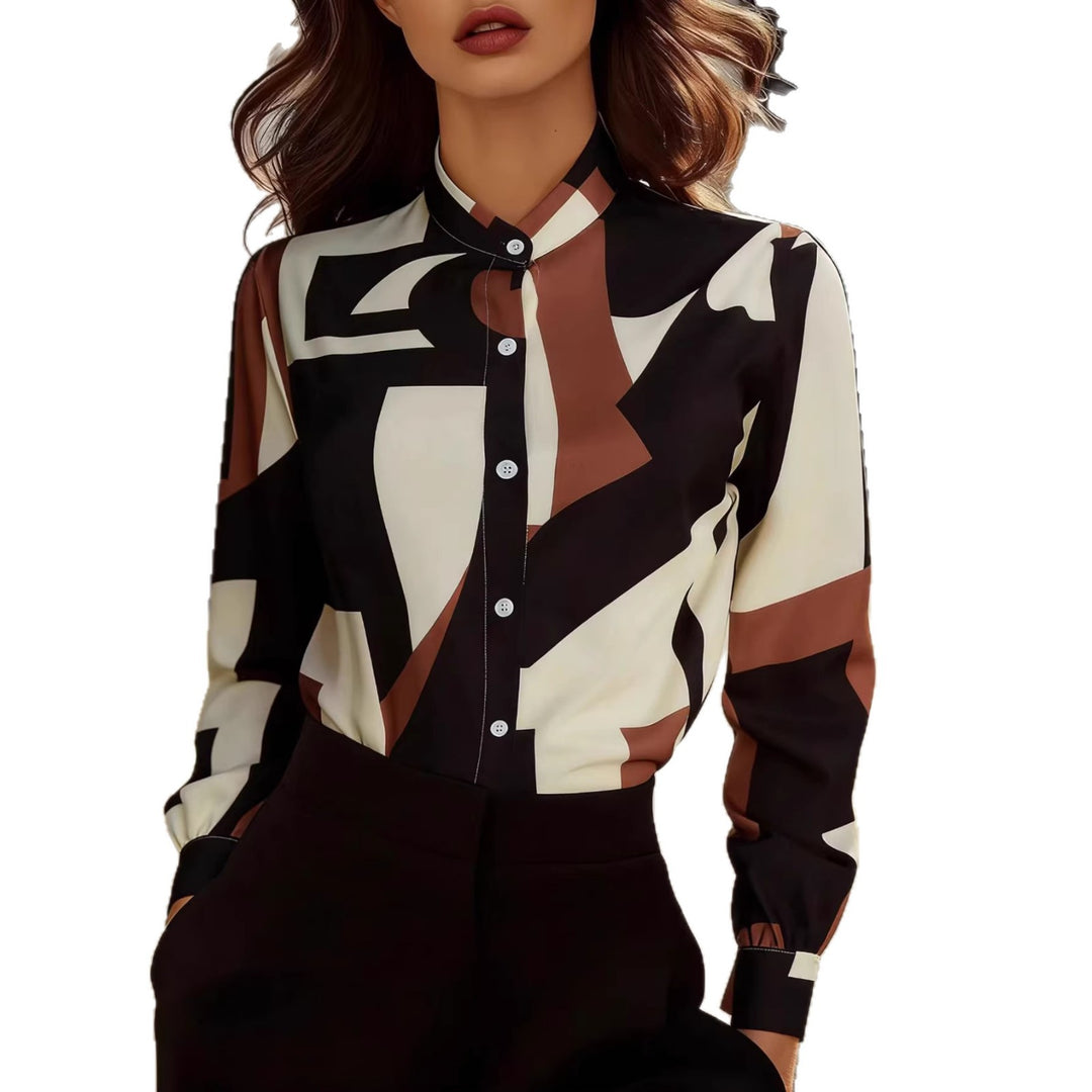 Damen elegante Bluse mit geometrischem Druck und feinem Baumwollstoff Drune