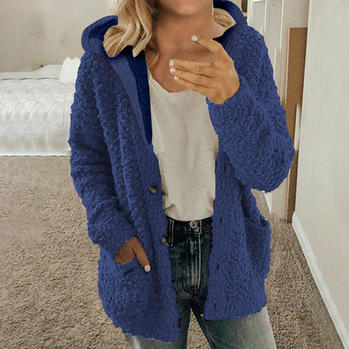 Damen kuschelige Fleecejacke mit Kapuze und praktischen Taschen Drune