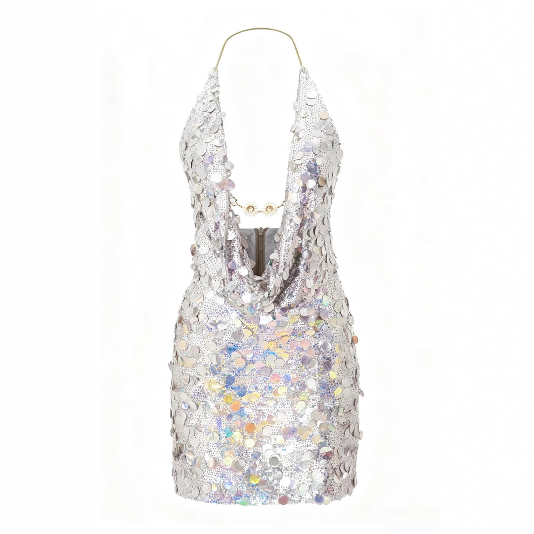 Damen Glitzerndes Minikleid mit tiefem V-Ausschnitt und Troddel-Applikationen Drune