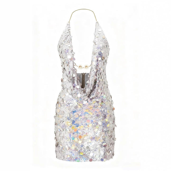 Damen Glitzerndes Minikleid mit tiefem V-Ausschnitt und Troddel-Applikationen Drune
