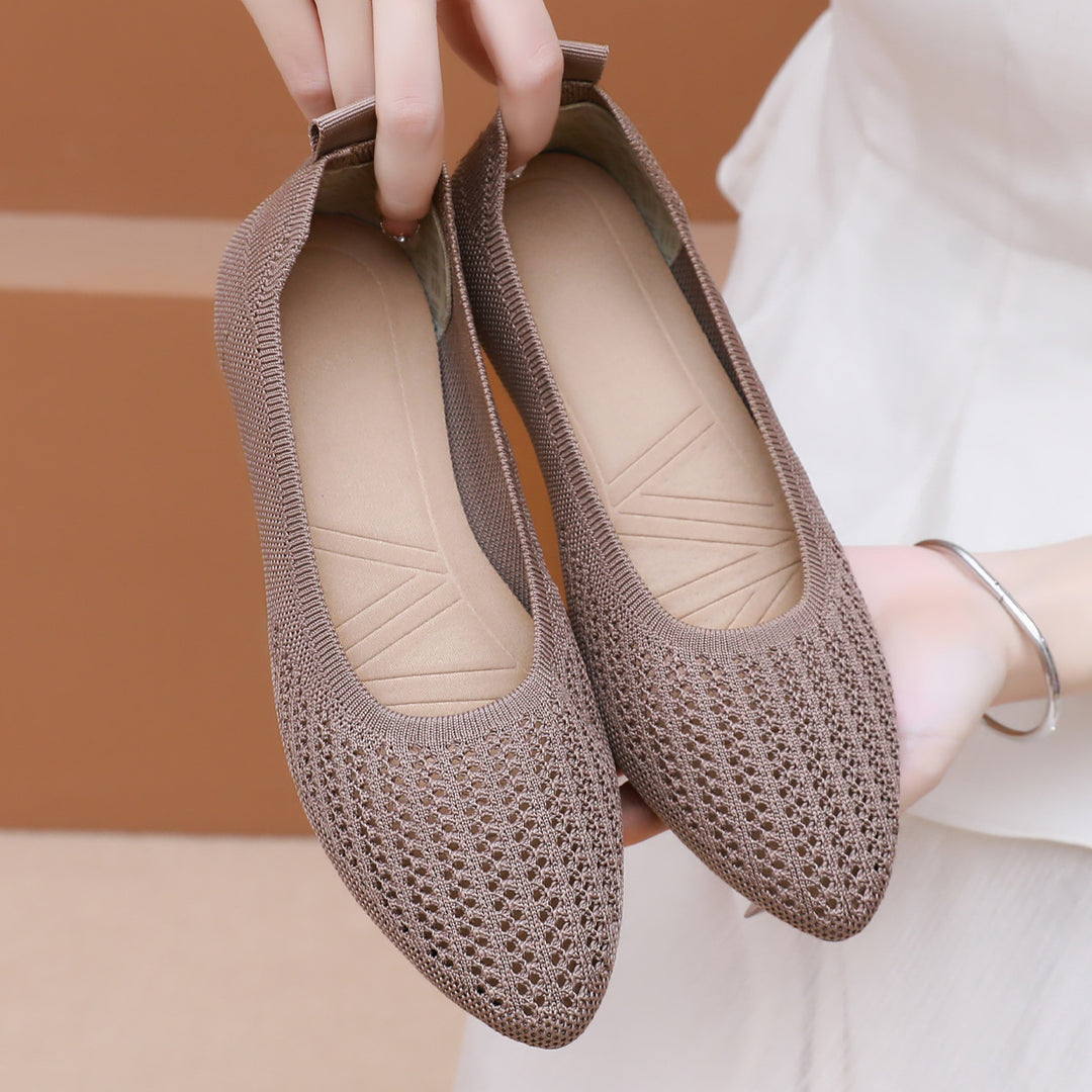 Damen nan atmungsaktive gestrickte Ballerina-Slipper mit perforiertem Obermaterial und orthopädischem Memory-Fußbett Drune