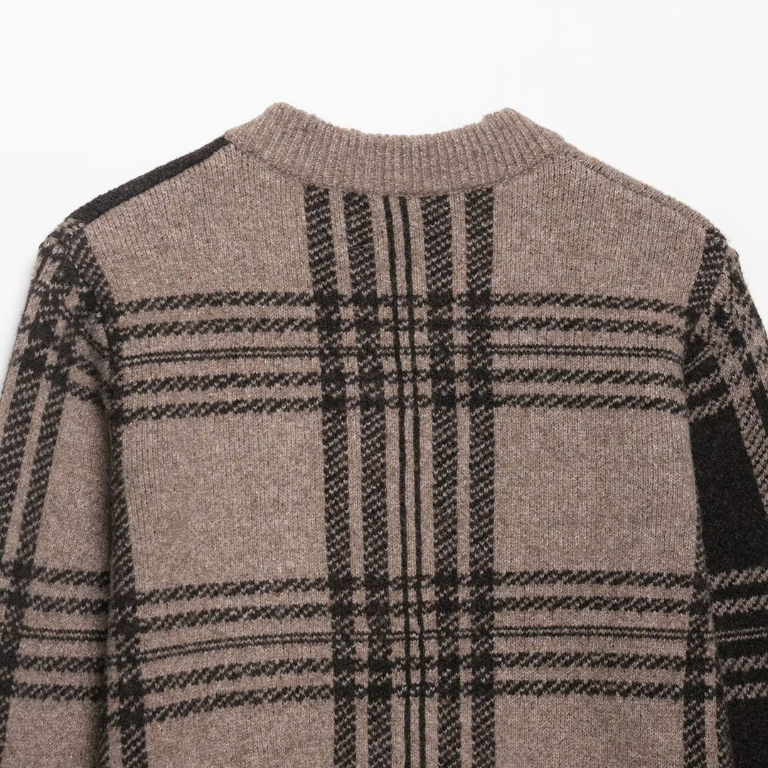 Damen lässige Karostrickjacke mit Knopfverschluss Drune