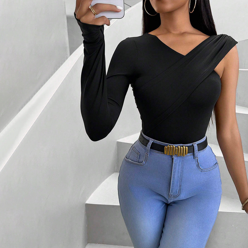 Damen Langarm Body mit asymmetrischem Schnitt und elegantem Twist-Design Drune