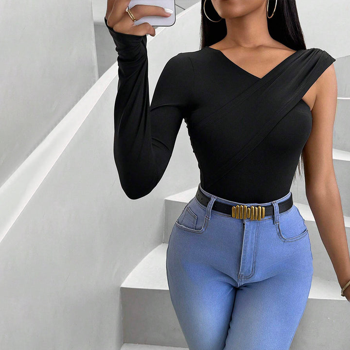 Damen Langarm Body mit asymmetrischem Schnitt und elegantem Twist-Design Drune