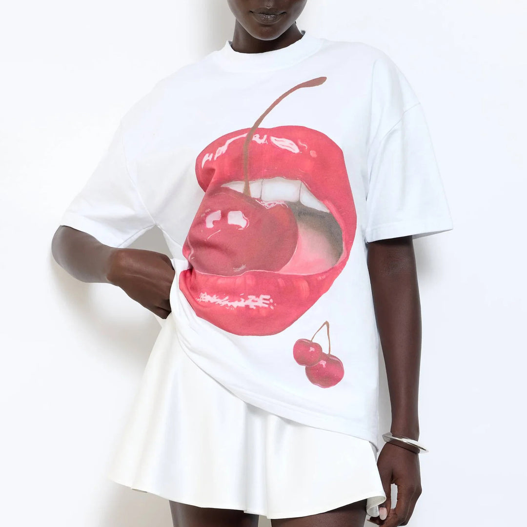 Damen Grafik T-Shirt mit kreativem Kirschmotiv Drune