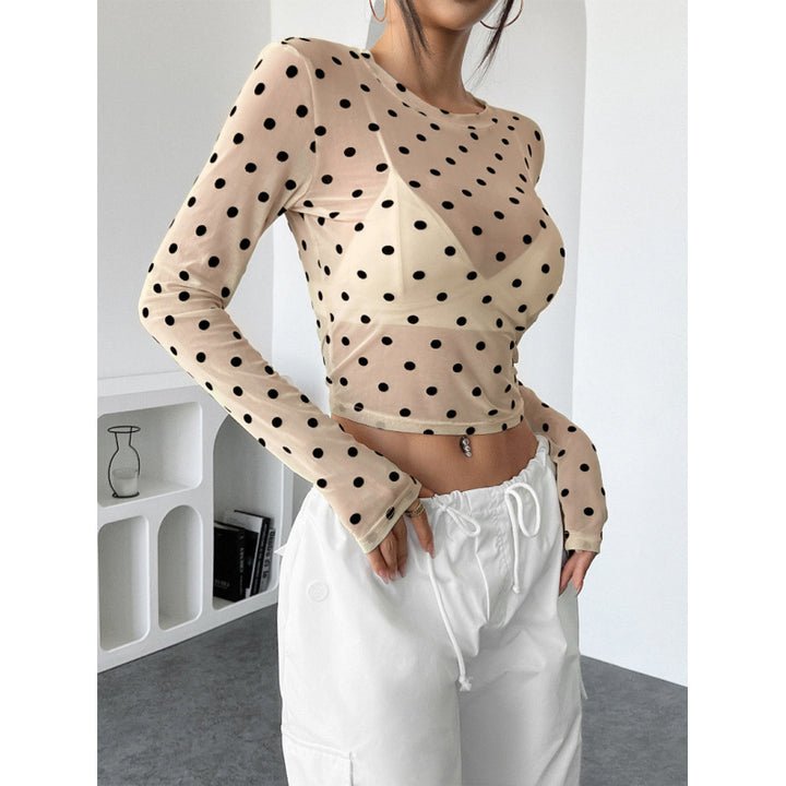 Damen Transparente Langarmbluse mit Punkten Drune