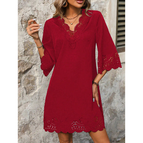 Damen Sommerkleid mit Spitzendetails und ausgestellten Ärmeln Drune