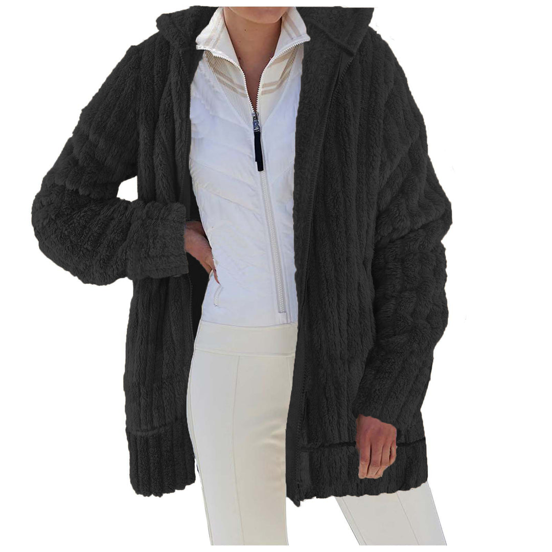 Damen Kuschelige Fleecejacke mit Kapuze und strukturiertem Design Drune